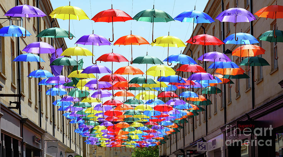 Umbrella art in Bath Photograph by Colin Rayner