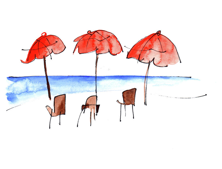 Umbrellas by the Sea Painting by Anna Elkins