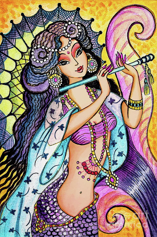 Umbrella Dance Mermaid Painting by Eva Campbell