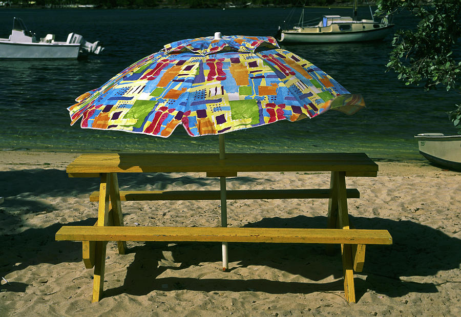 Umbrella Over Picnic Table Photograph by Sally Weigand
