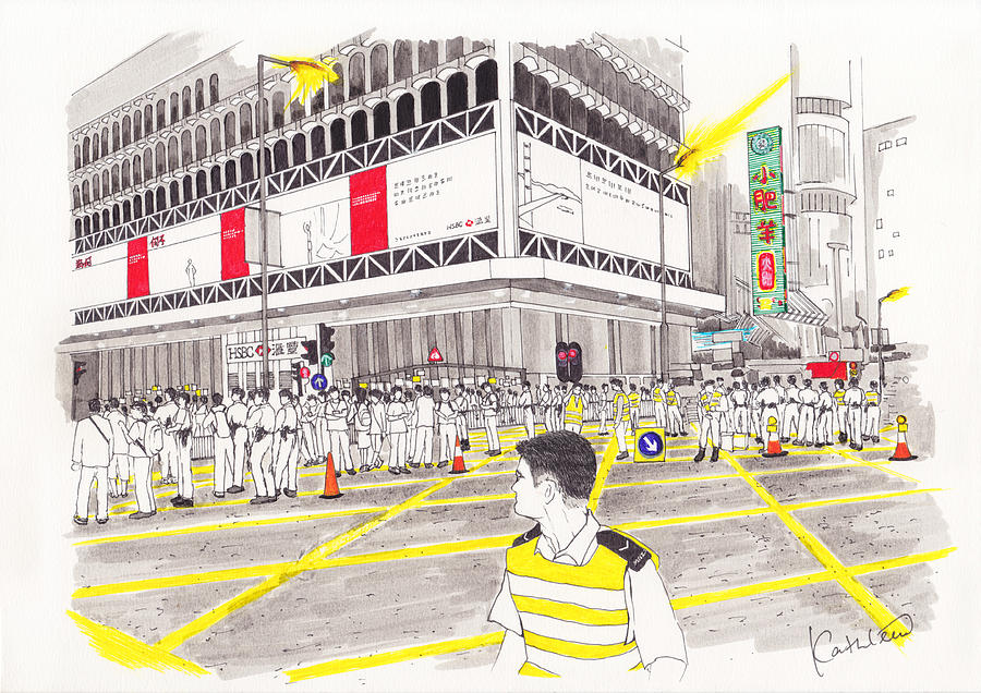 Umbrella Revolution Drawing - Umbrella Revolution 4 HK 2014 by Kathleen Wong