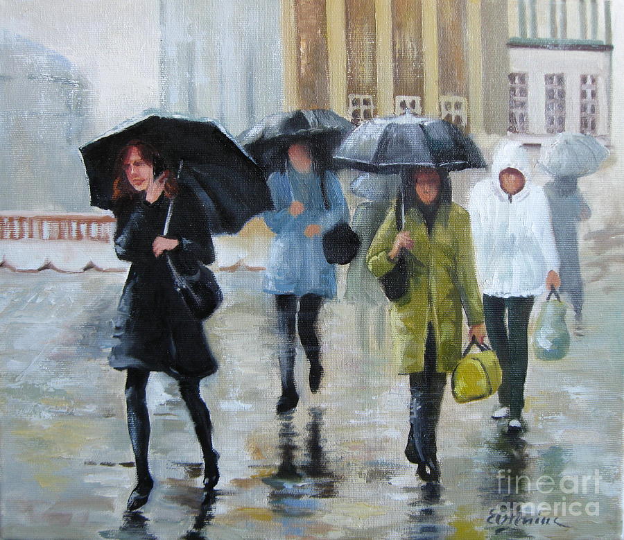 Umbrellas Painting by Elena Oleniuc