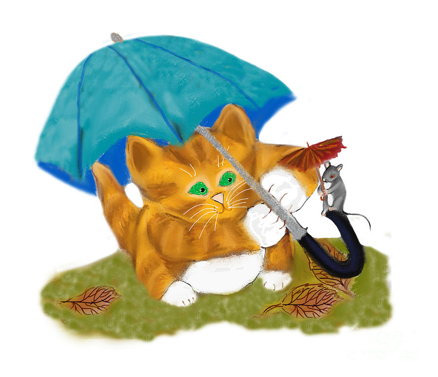 Umbrellas for Mouse and Kitty Digital Art by Ellen Miffitt