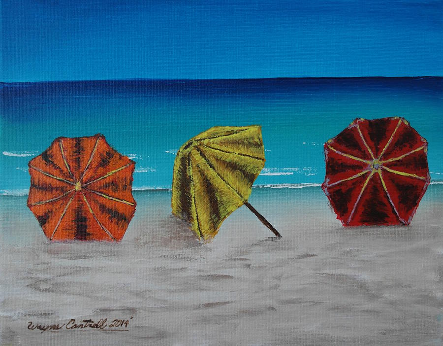 Umbrellas on the Beach Painting by Wayne Cantrell