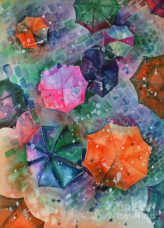 Umbrellas Painting by Zaira Dzhaubaeva