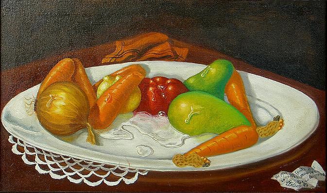 Un plat de fruits aux legumes mouilles Painting by David G Wilson