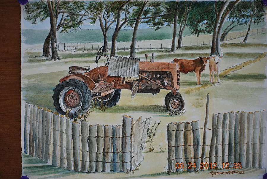 Uncle Roberts Tractor Mixed Media by E M Sutherland