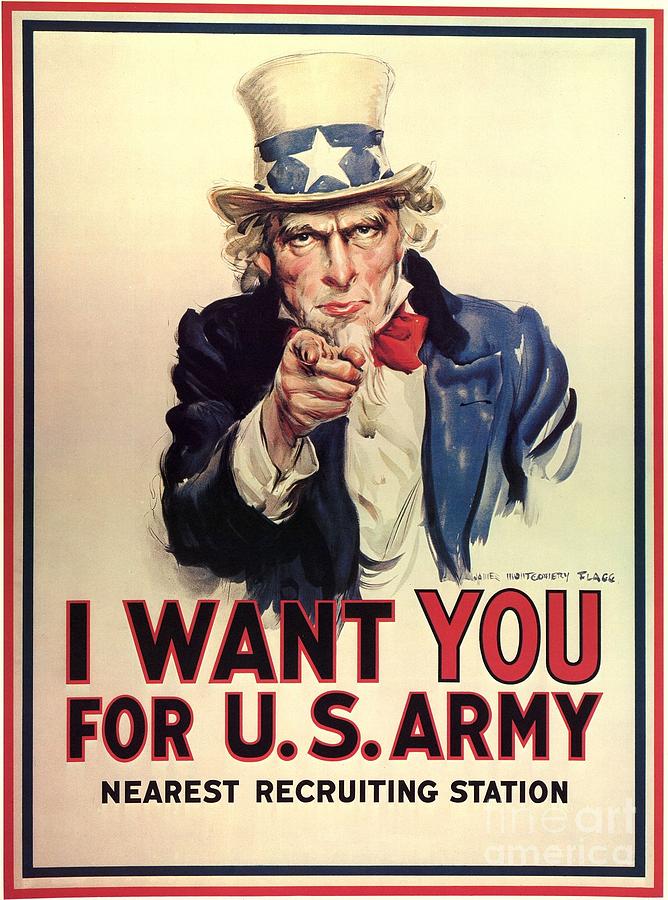 Uncle Sam wants you for the US Army vintage WW2 poster Painting by Vintage Collectables