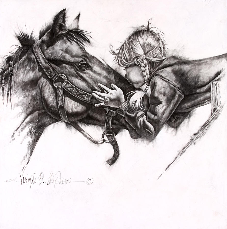 Ranch Horse Drawing - Unconditioal Love by Virgil Stephens
