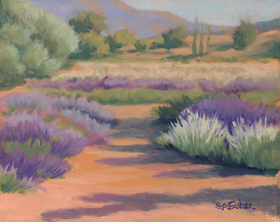 Under a Summer Sun in Lavender Fields Painting by Sandy Fisher