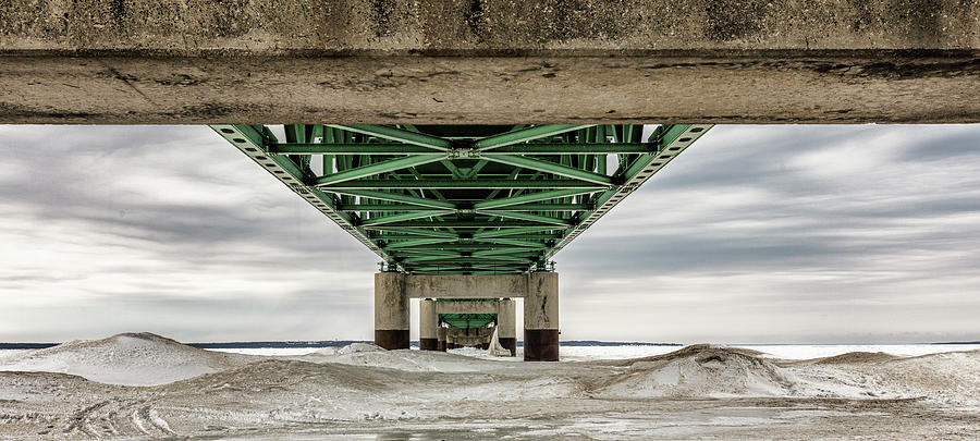 Under Mackinac Bridge Winter Photograph by John McGraw
