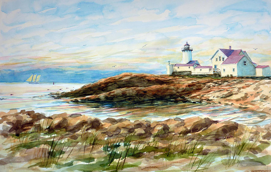 Under Sail - Gloucester Lighthouse Painting by Carl Whitten | Fine Art ...