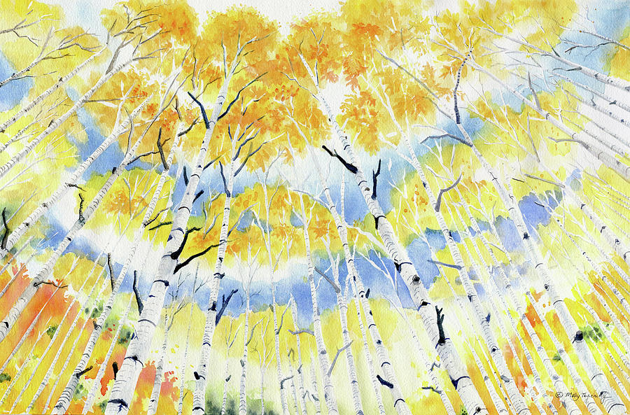 Under The Autumn Birch Forest Painting by Melly Terpening