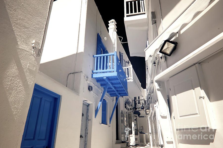 Under the Blue Balcony in Mykonos Infrared Photograph by John Rizzuto
