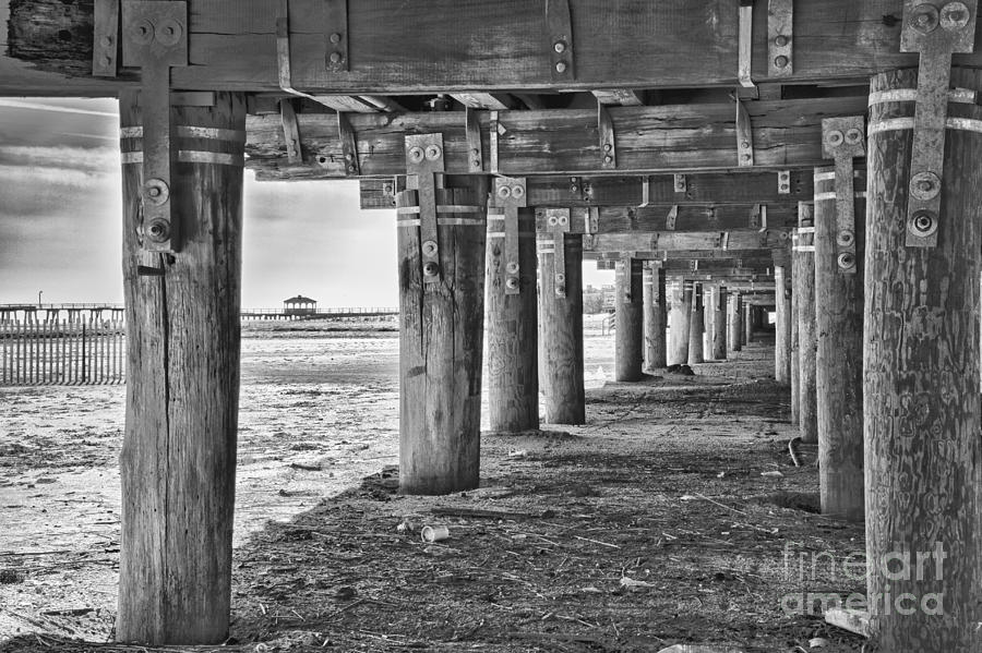 Under the Boardwalk Black and White Beach Print Photograph by Al Nolan