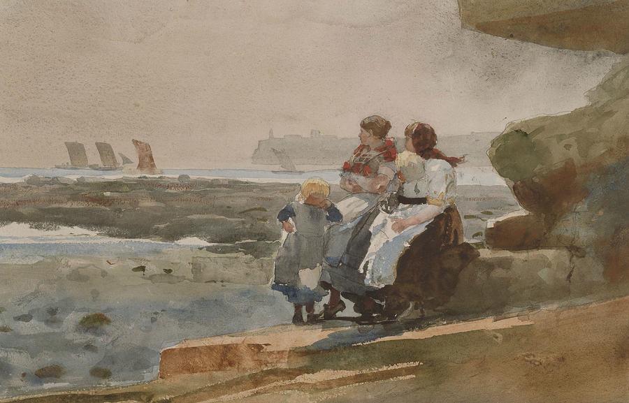 Under the Cliff Cullercoats Painting by Winslow Homer