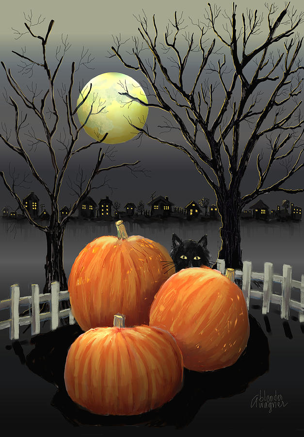 Pumpkin Digital Art - Under The Full Moon by Arline Wagner