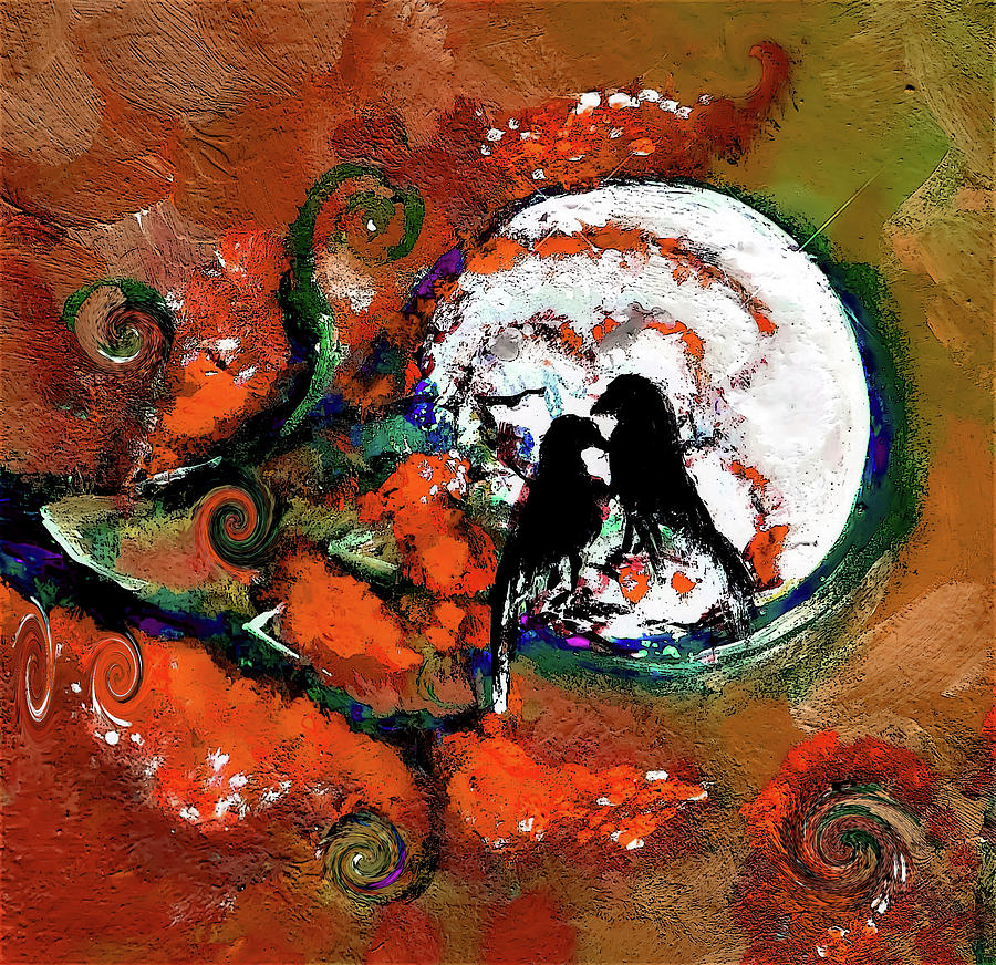 Under The Full Moon Black Bird Painting Digital Art by Lisa Kaiser