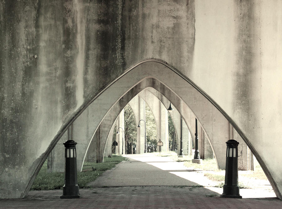 Under The Main Street Bridge - Black and White - Conway, South Carolina Photograph by Joey OConnor Photography