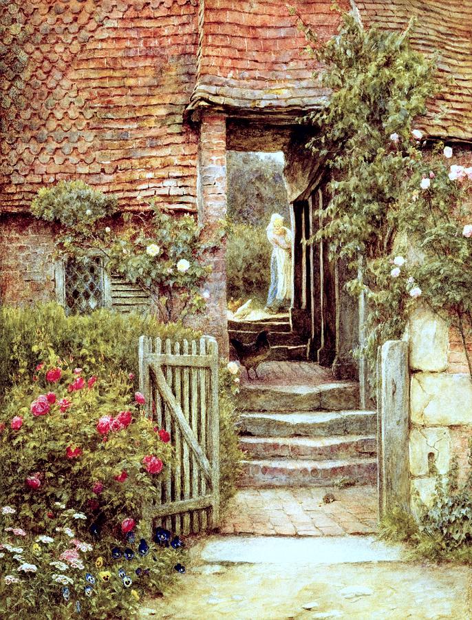 Under the Old Malthouse Hambledon Surrey Painting by Helen Allingham