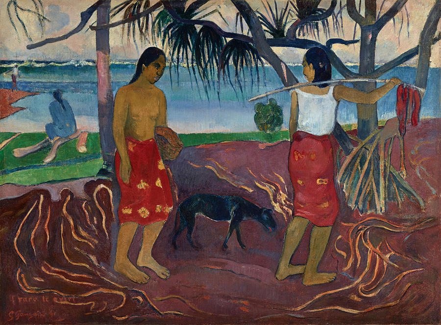 Under the Pandanus Painting by Paul Gauguin