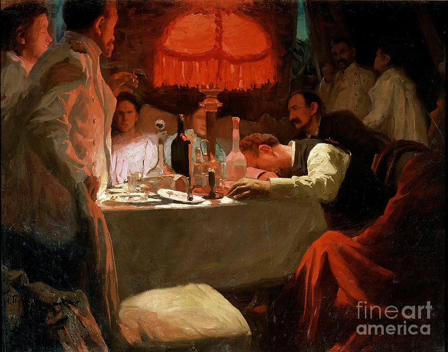 Bottle Painting - Under the Red Light by Lukjan Vasilievich Popov