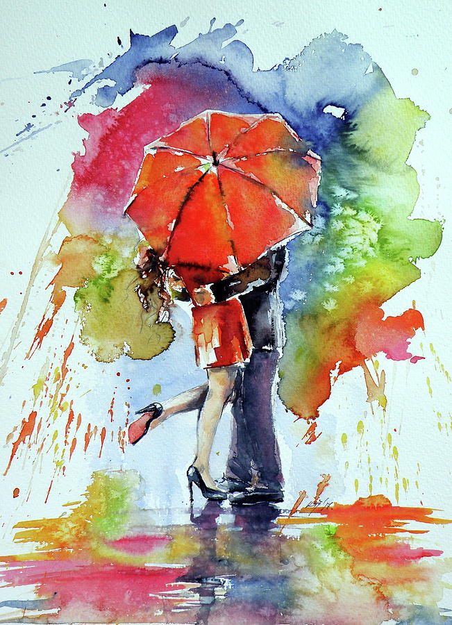 Under the red umbrella Painting by Kovacs Anna Brigitta