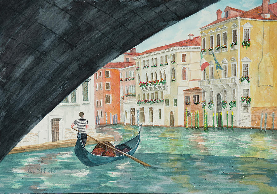 Sunset Painting - Under The Rialto Bridge by Litchfield Artworks