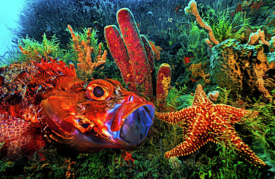 Under the Sea at the Reef Expressionism Painting Photograph by Debra and Dave Vanderlaan