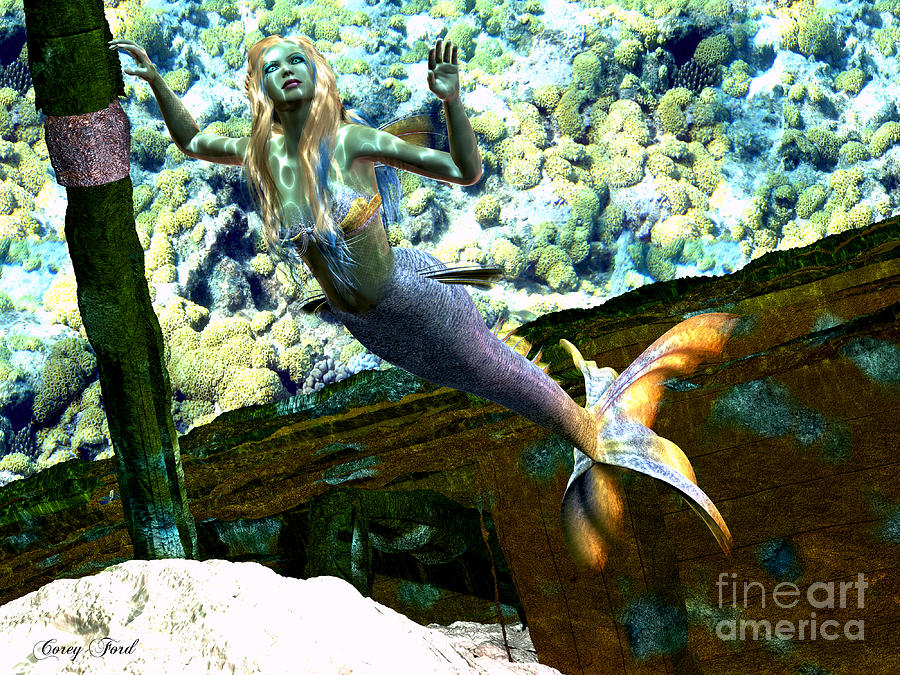 Mermaid Painting - Under the Sea Mermaid by Corey Ford