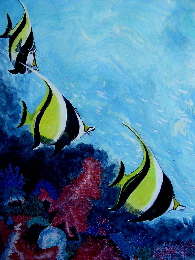 Fish Painting - Under the Sea--Moorish Idols by Liz Borkhuis