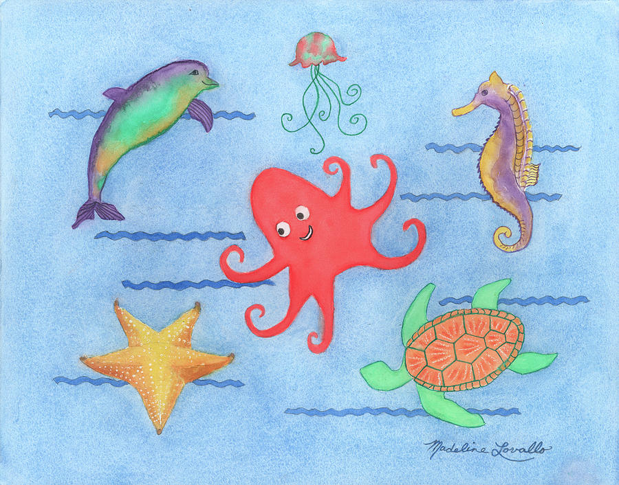 Under The Sea, Red Octopus Painting by Madeline Lovallo