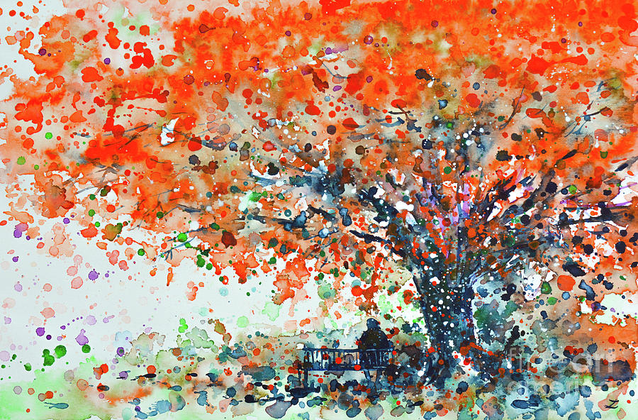 Tree Painting - Under the Shade of the Flamboyant by Zaira Dzhaubaeva