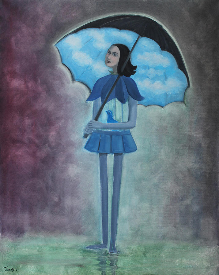 Under the Umbrella the Sky is Always Blue - Plume quote Painting by Tone Aanderaa