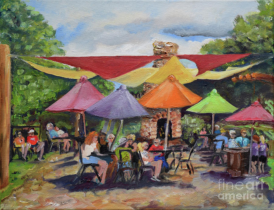 Under the Umbrellas at the Cartecay Vineyard - Crush Festival  Painting by Jan Dappen