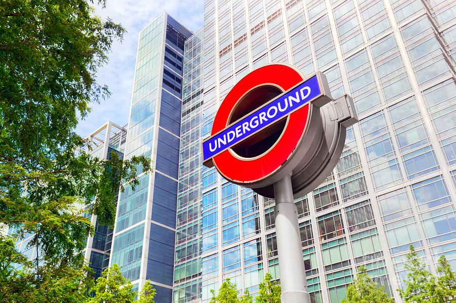 Underground sign in Canary Wharf financial district in London, UK Photograph by Michal Bednarek