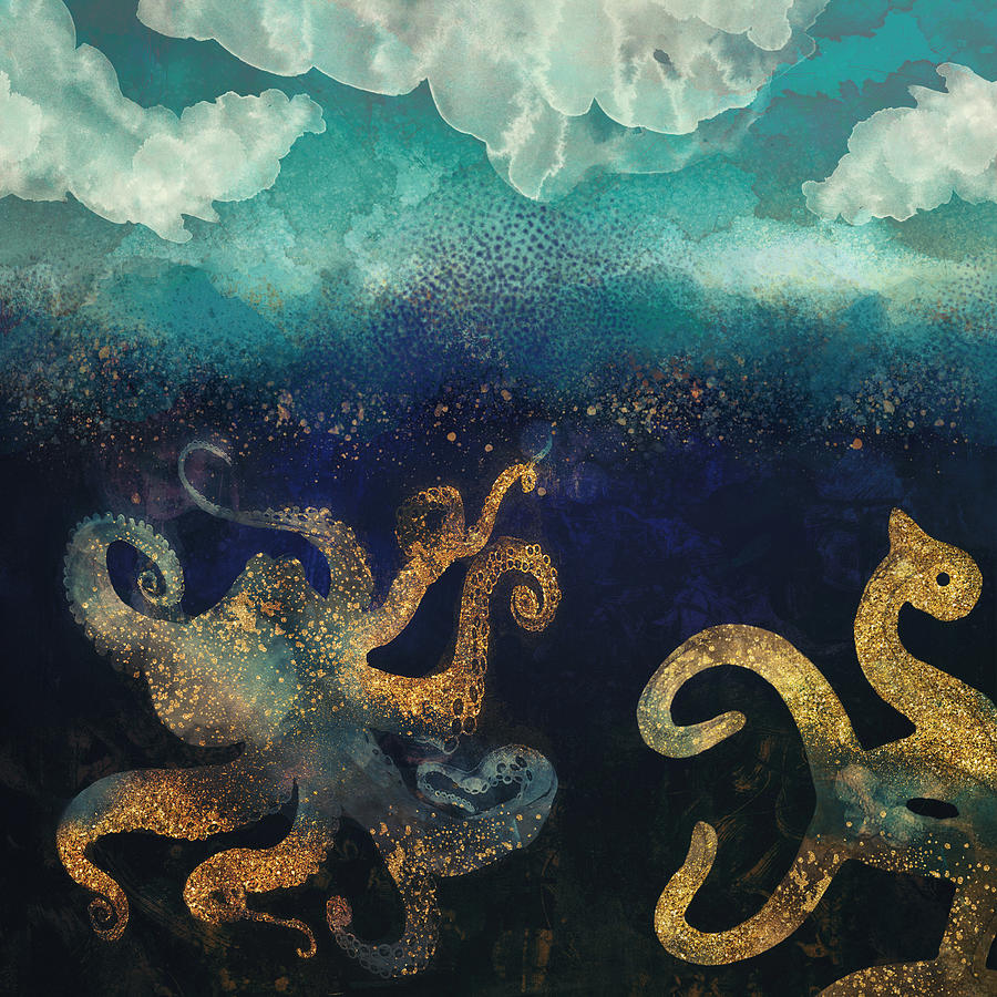 Octopus Digital Art - Underwater Dream II by Spacefrog Designs