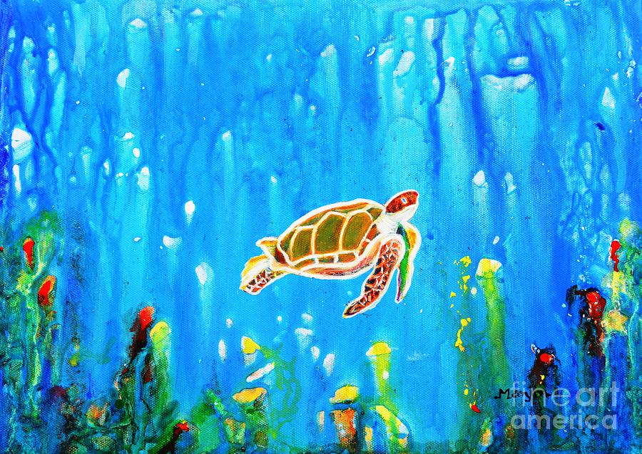 Underwater Magic 5-Happy Turtle Painting by Manjiri Kanvinde
