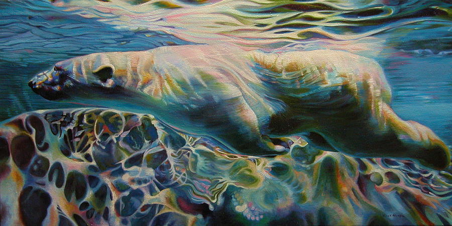 Polar Bear Painting - Underwater Rainbows by Kelly McNeil