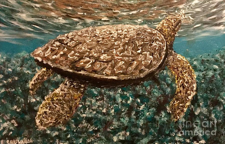 Underwater Sea Turtle Painting By Robbie Potter
