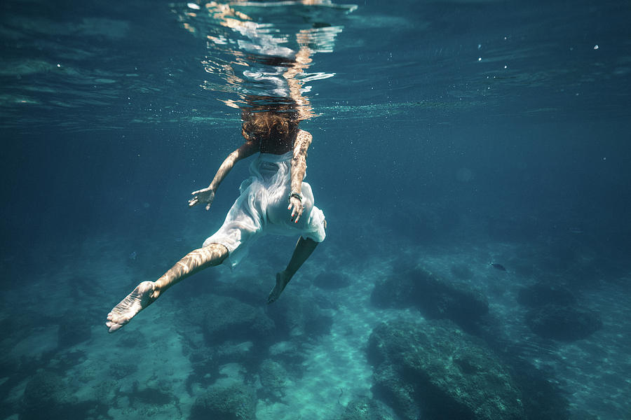 Mermaid Photograph - Underwater White Dress IV by Gemma Silvestre