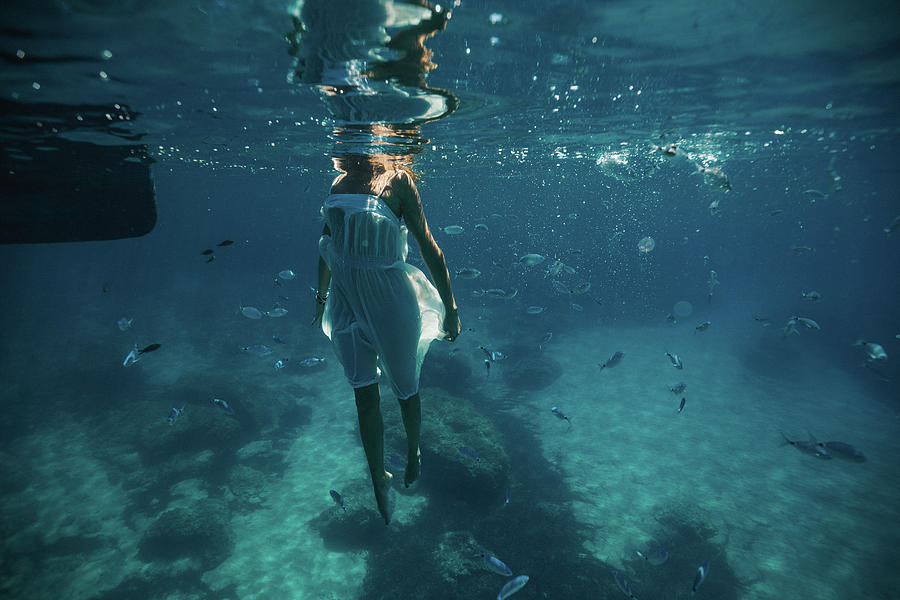 Mermaid Photograph - Underwater White Dress VII by Gemma Silvestre