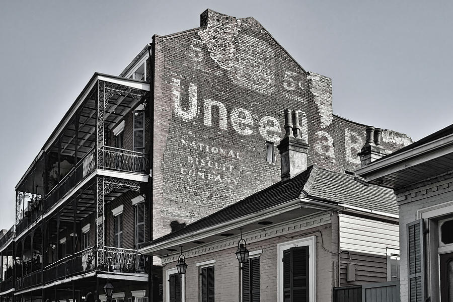 Uneeda 5 cent Biscuit Company in b/w - New Orleans Photograph by Greg Jackson
