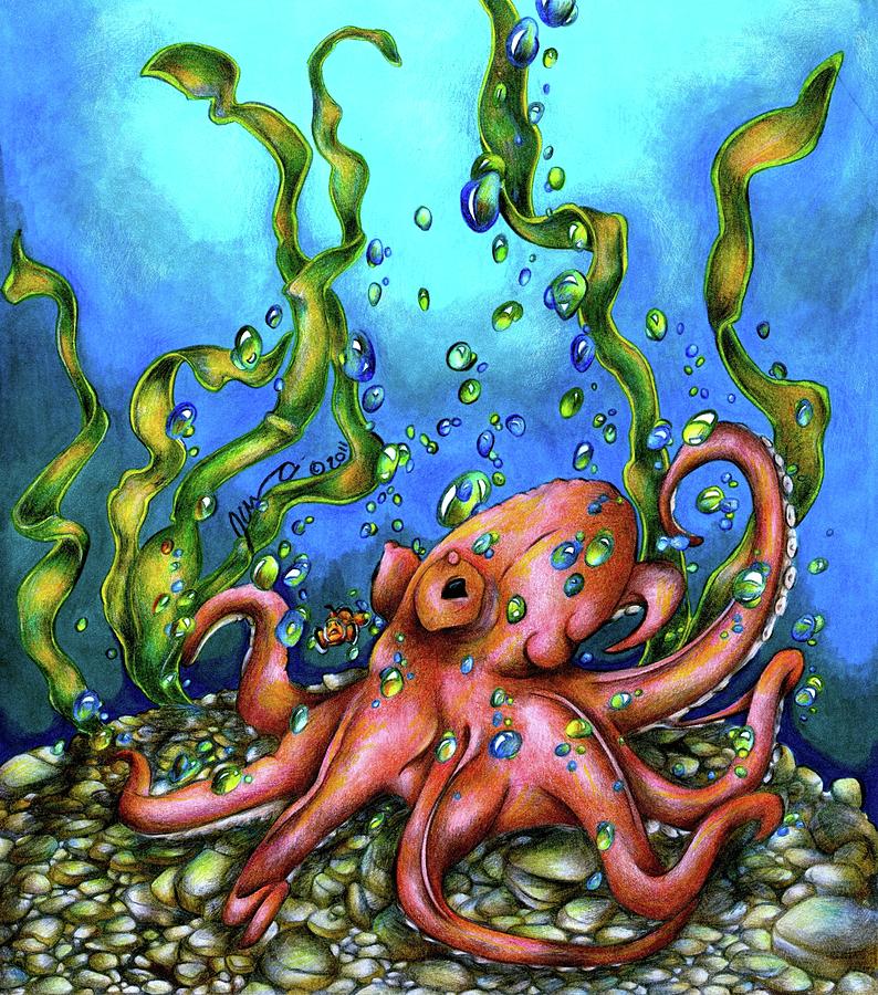 Octopus Drawing - Unexpected Octopus by Jessica Nunno