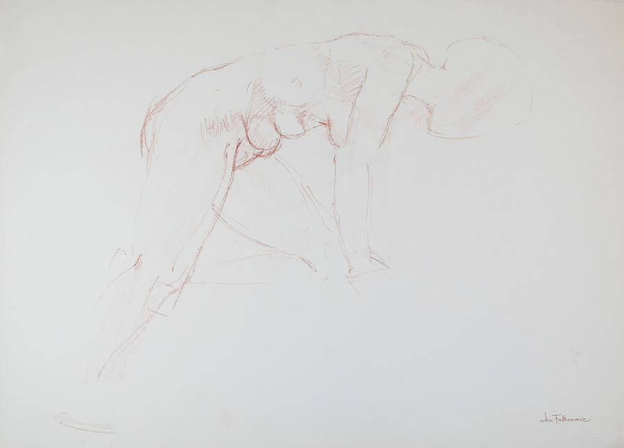 Unfinished Sketch Of Leaning Figure With Knee On Stool, Student Work. Drawing