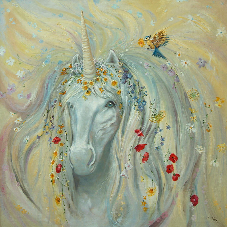 White Unicorn Painting - Unicorn 1 by Silvia  Duran