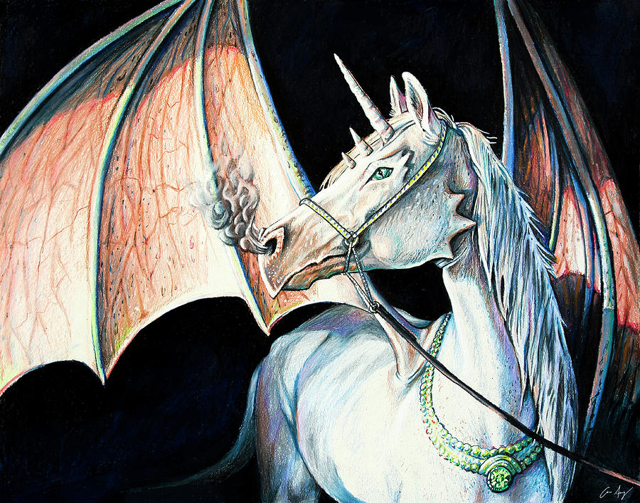 Unicorn Dragon Drawing by Aaron Spong