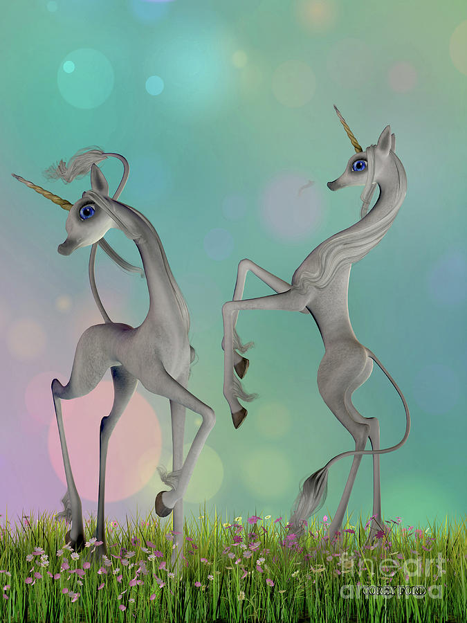 Unicorn Duet Painting by Corey Ford