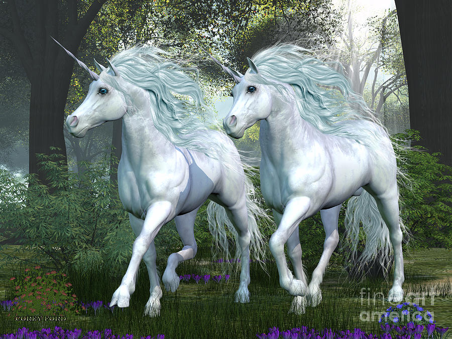 Unicorn Painting - Unicorn Elm Forest by Corey Ford