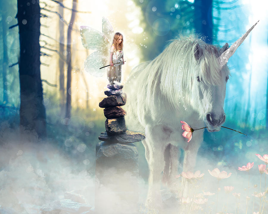 Grumpy Fairy with Unicorn Digital Art by Laura Ostrowski